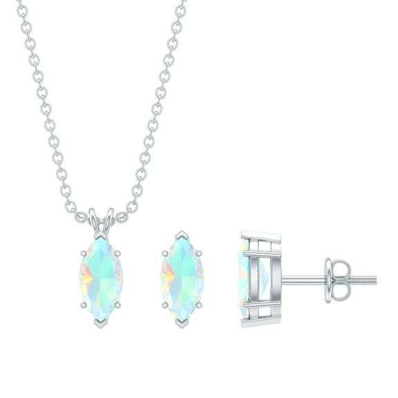Rosec Jewels Real Ethiopian Opal Pendant and Earrings Set - Marquise Shape Opal Jewelry Set for Women - AAA Grade - Ready to Gift, 925 Sterling Silver