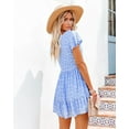 thumbnail image 3 of Women's Summer Chiffon Short Sleeve V Neck Dress Floral Button Down Ruffle Swing Boho Mini Dresses, 3 of 4