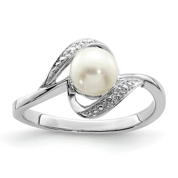 Auriga 925 Sterling Silver Diamond and Pearl Ring Size 7 for Women