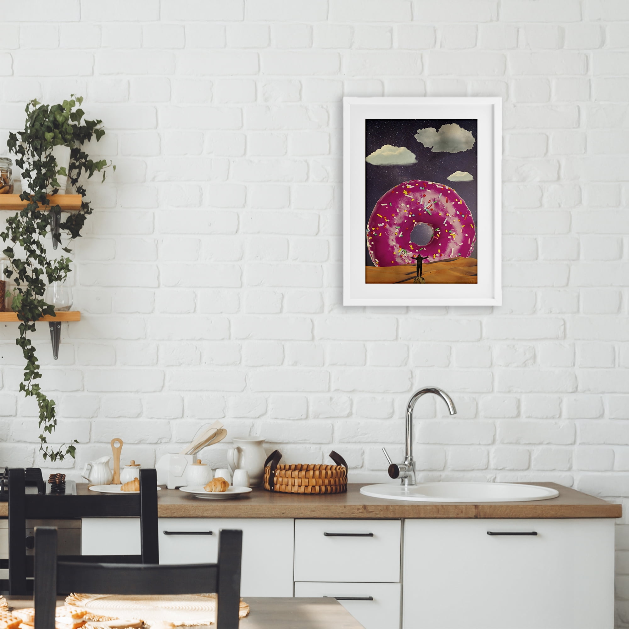Happy Days Giant Donut White Framed Print Under Glass, design by Elo Marc