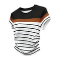 thumbnail image 2 of Uootdi Womens Color Block Striped Tops Round Neck Short Sleeve Ruched Side Design Everyday Chic Style Lightweight Comfortable Tees Gift, 2 of 5