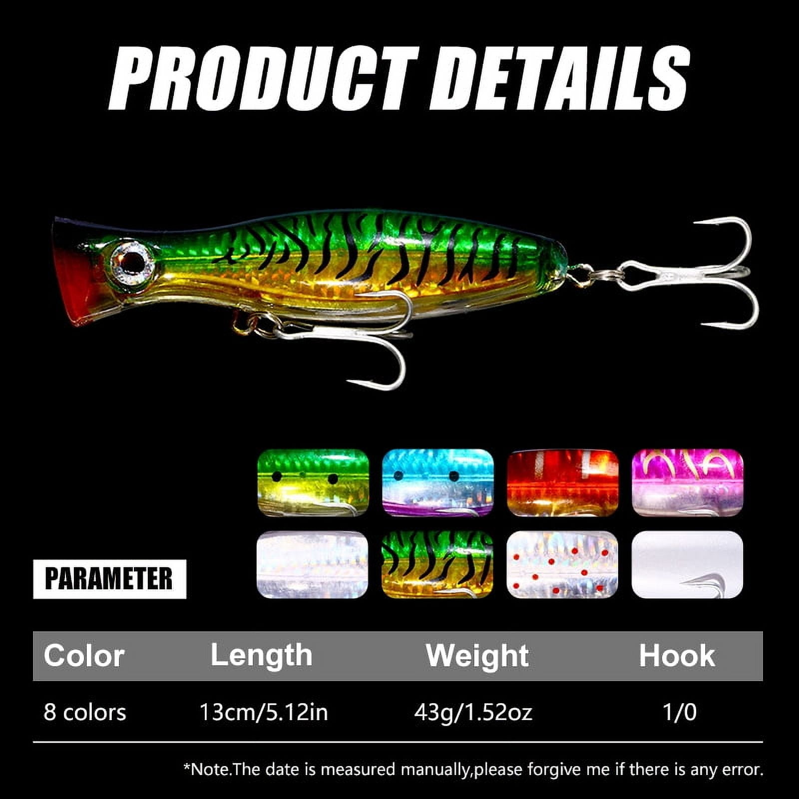 HENGJIA Popper Fishing Lure, 9Pack Large Topwater Poppers Lures Treble Hooks Surf Fishing Lures for ‎Bass, Walleye, Trout, Tuna, Striped Bass Popper Fishing Plugs Offshore, 5.12in/1.52oz