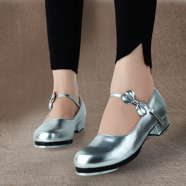 Zapatos de baile para mujer y niña, calzado de charol brillante con cordones y pajarita brillante, novedad