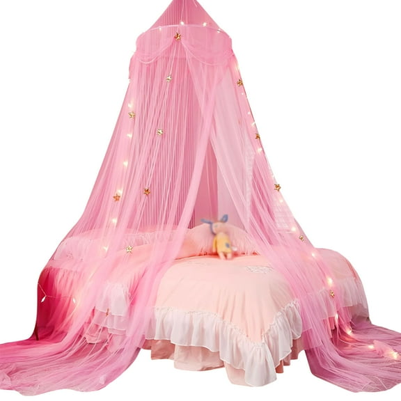 LAMIRO Purple Princess Bed Canopy for Girls with Glowing Stars,Ceiling Tent Hanging Mosquito Net with Light,Fits Twin,Full,and Queen Size Beds,Suitable for Indoor Room Decor and Outdoor Use