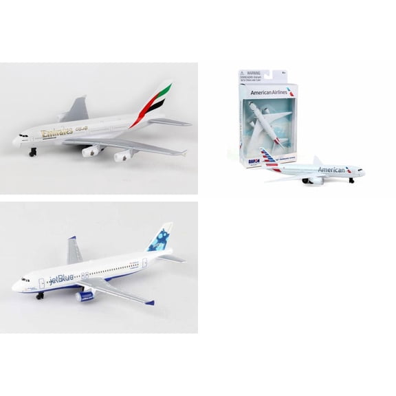 Emirates, American, Jetblue Airlines Diecast Airplane Package - Three 5.5" Diecast Model Planes