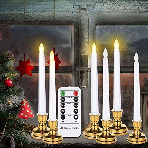 7.9 Inch Flameless Taper Window Candles With Remote Timers, 6 Packs