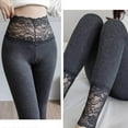 thumbnail image 4 of Levmjia Pants For Women Leggings Lace Trim High Waist Soft Stretchy Solid Color Casual Yoga Tummy Control Workout Everyday Wear, 4 of 4