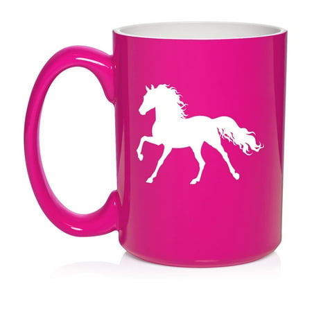 

Horse Ceramic Coffee Mug Tea Cup Gift for Her Him Wife Husband Friend Boss Birthday Cute Housewarming Family Equestrian Horseback Riding National Horse Day Horse Lover (15oz Hot Pink)