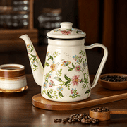 HIBIBUD Enamel Tea Kettle for Stovetop, 1.2L Floral Tea Kettle, Vintage Teapot with Handle, Teapot for Stovetop, Tea Kettle Stovetop for Gas, Induction & Electric Stove