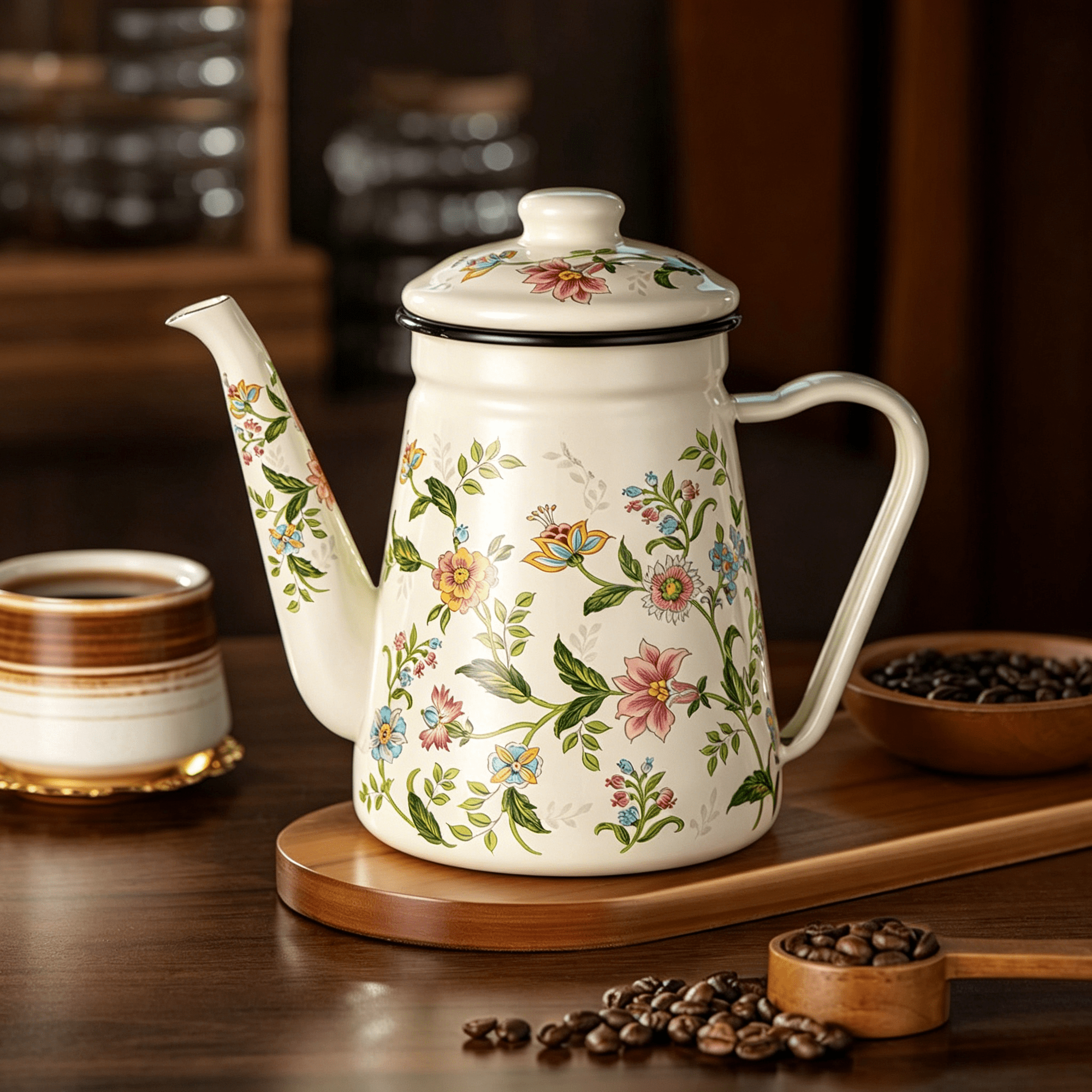 HIBIBUD Enamel Tea Kettle for Stovetop, 1.2L Floral Tea Kettle, Vintage Teapot with Handle, Teapot for Stovetop, Tea Kettle Stovetop for Gas, Induction & Electric Stove