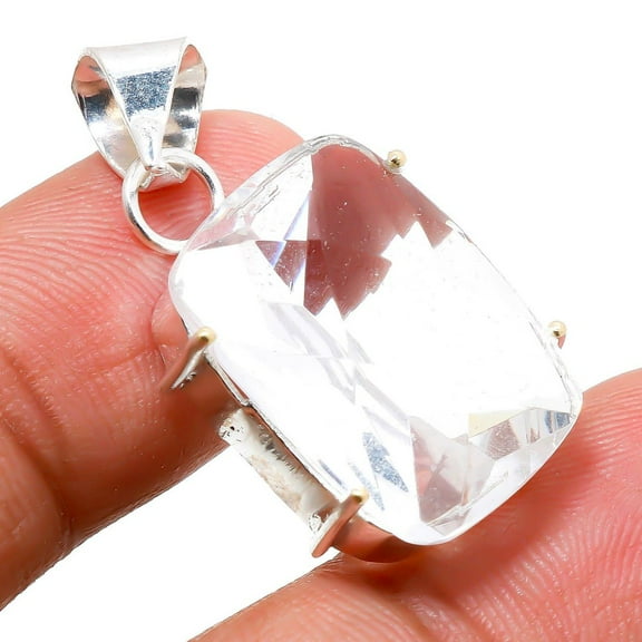 White Topaz Cushion Gemstone Pendant Handmade Antique Gift Jewelry 1.50" MP 1058