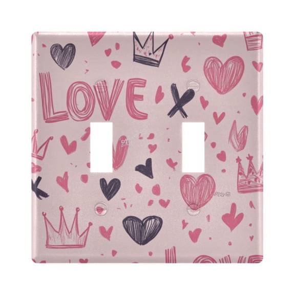 Haosy Light Switch Cover Plate 2 Gang Electrical Outlet Covers Hand-drawn Crowns and Love Hearts Decorate Wall Plate 4.56”x4.48”