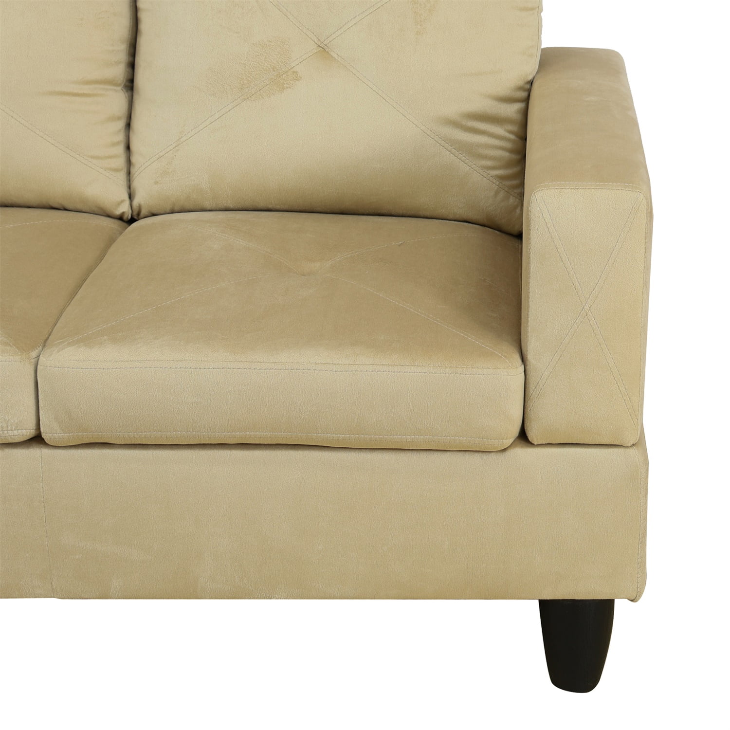Hommoo Microfiber 4-Seat L-Shape Sectional Couch Sofa, Living Room Furniture Sets, Beige(No Ottoman)