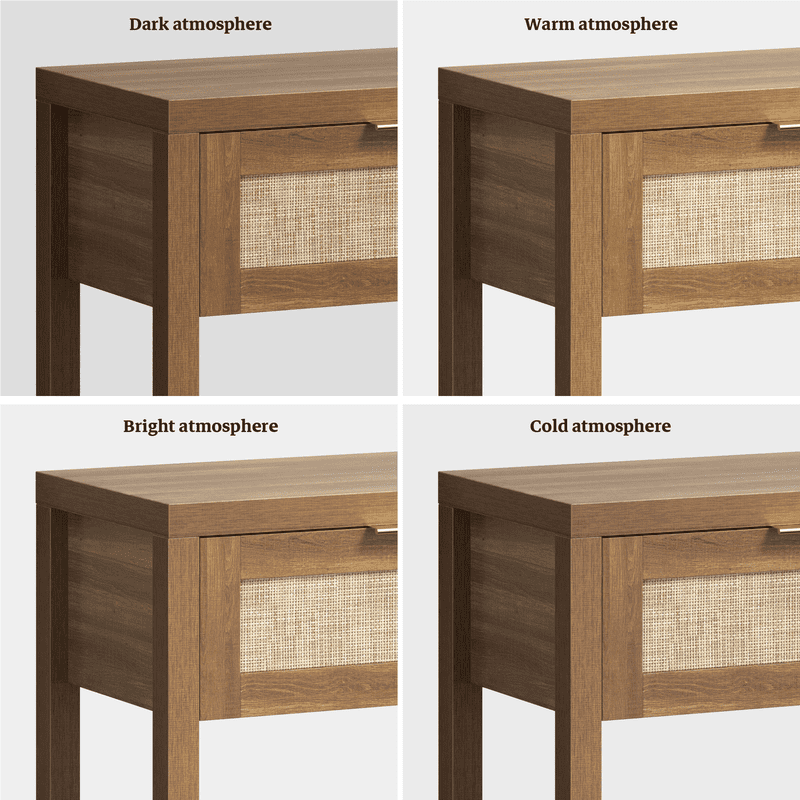 Surmoby Rattan Console Table with 2 Drawers,Boho Wood Entryway Table Hallway Table with Open Storage Shelf,Narrow Sofa Table for Foyer,Living Room and Corridor(Oak,2PCS)