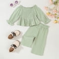 thumbnail image 4 of Odeerbi Infant Girls Fall Winter Outfits Ruffle Pleated Waist Tops Pants Set Fashion Casual Solid Color Cotton Long Sleeve Tops Straight Leg Pants Set Infant Clothes Green, 4 of 8