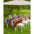 thumbnail image 3 of Outdoor Tablecloth Colorful Mexican Rectangle Patio Tablecloths 60x120, Table Cloths with Umbrella Hole and Zipper, Stripes Blue Assorted Multi Color Summer Table Cover for Outdoor Tables Garden, 3 of 6