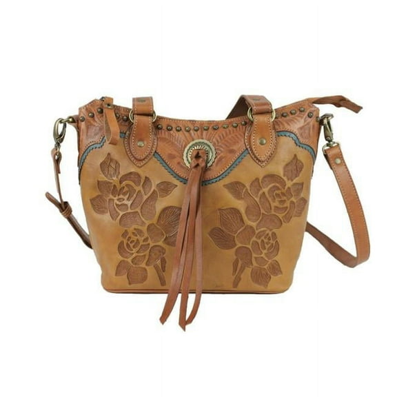 American West 8015849 Texas Rose Small Zip Top Bucket Tote Bag, Golden Tan