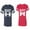 Men Navy / Women Red, variant on Old Beast Beauty Unisex Couple Matching Cotton Jersey style T-Shirt Contrasting stripes on sleeves (Men Navy / Women Black) (Men S / Women S)
