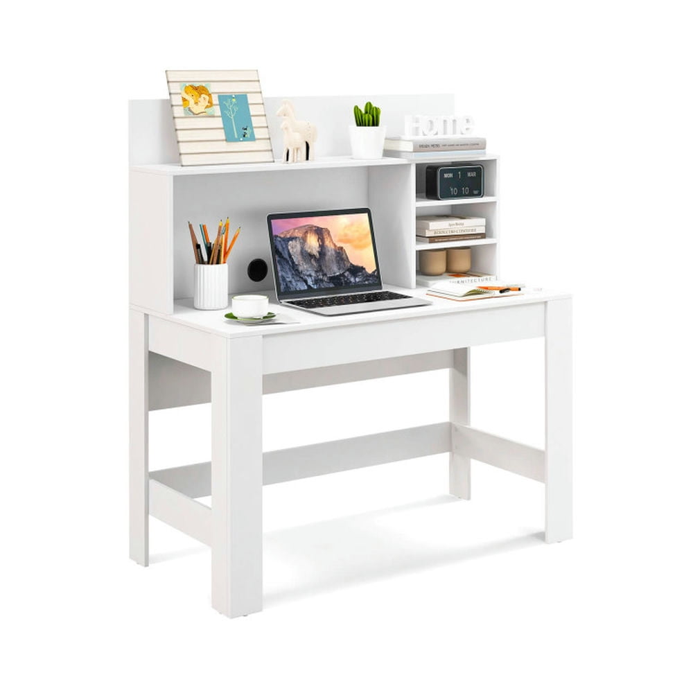 Demi Bonn 48" Writing Computer Desk with Anti-Tipping Kits and Cable Management Hole, Small Home Office Desk Study Writing Table, White