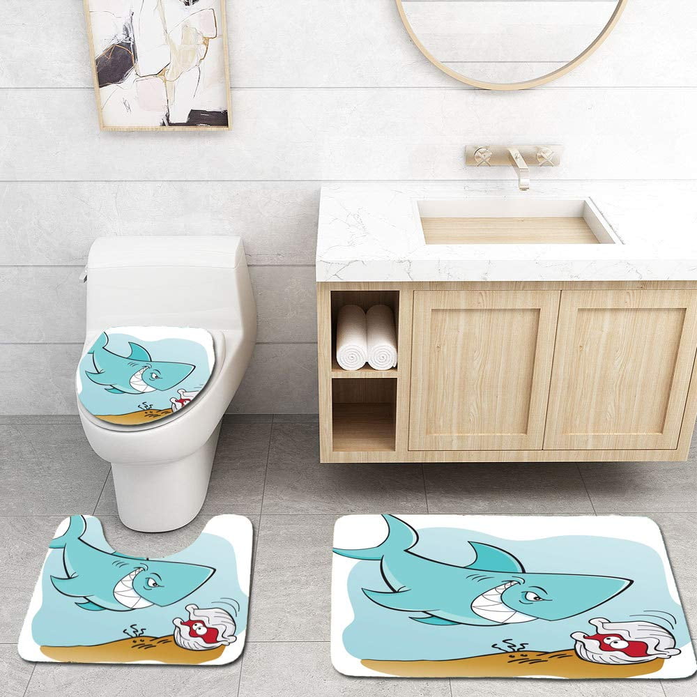 Erehome Cartoon Shark A Clam 3 Piece Bathroom Rugs Set Bath Rug Contour Mat And Toilet Lid Cover Walmart Canada