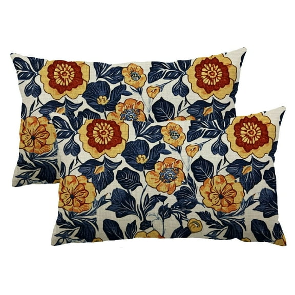 PHYHOO 12x20 Set of 2 Navy Blue Pillow Covers, Vintage Floral Boho Carpet Pattern Print Rectangle Decorative Outdoor Pillow Cases Farmhouse Throw Cushion Case Decor for Couch Sofa Bed