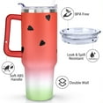 thumbnail image 3 of 40oz Cute Watermelon Pattern Stainless Steel Flip Straw Tumbler Spill Proof Travel Cup Double Wall Vacuum Insulated Coffee Mug with Top Handle, 3 of 6