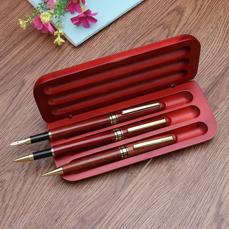3Pcs/Set High-class Maple Wood Fountain Ink Pen Gel Pen Ballpoint Pen Writing Sign Smooth Nib with Wooden Box Birthday Christmas (Best First Fountain Pen)