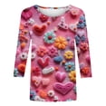 thumbnail image 5 of Qertyioot Chemise Ample à Manches 3/4 pour Femmes T-shirts Imprimés Mode Saint-Valentin Col Rond Hauts Décontractés, 5 of 5