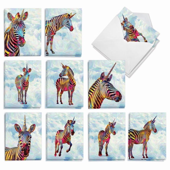 The Best Card Company 20 Assorted Blank Notecards Boxed Set 4 x 5.12 Inch with Envelopes (10 Designs, 2 Each) Zebra-corns AM10312OCB-B2x10