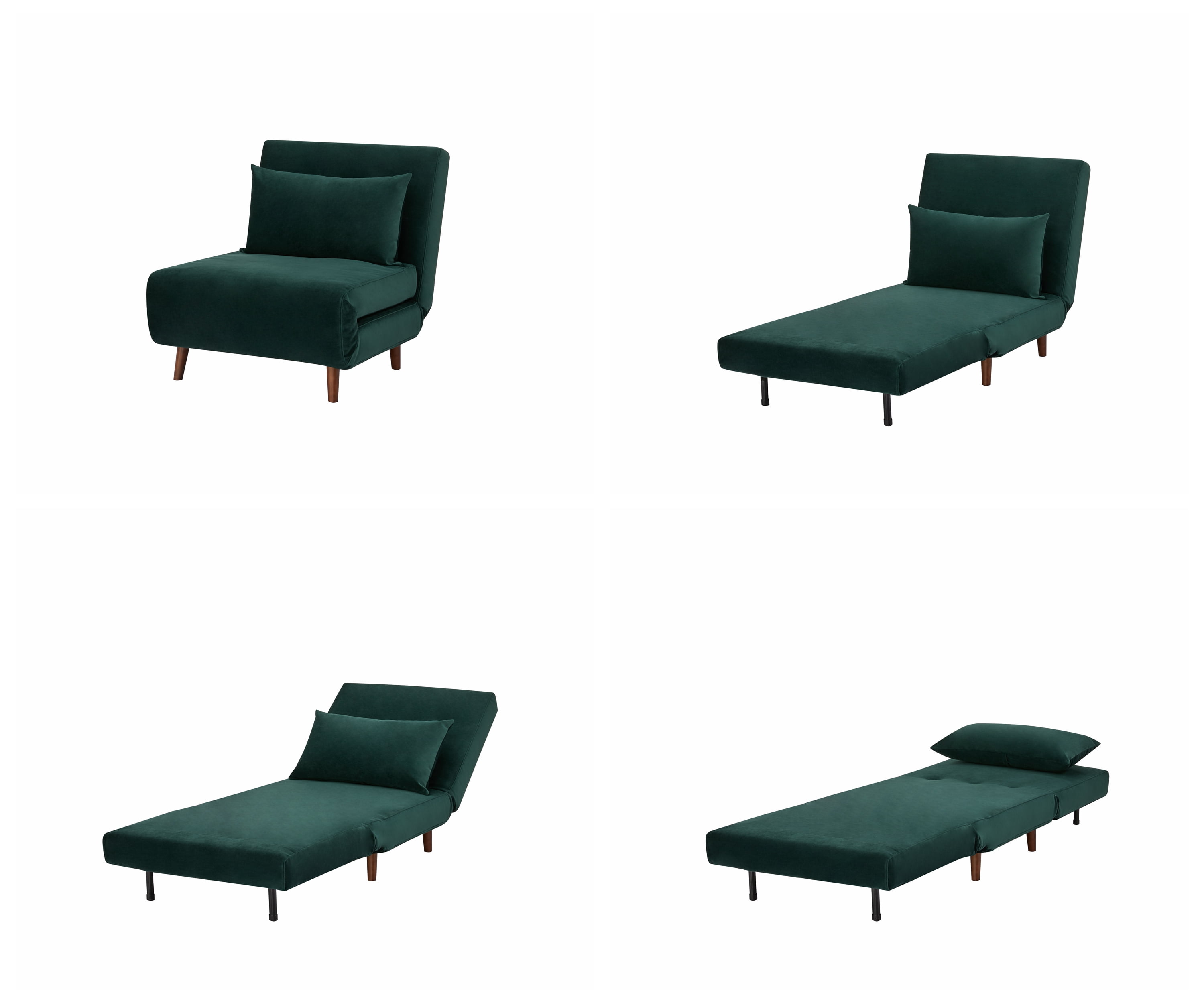 A&D Home Tustin Polyester Convertible Futon Chair, Velvet Green