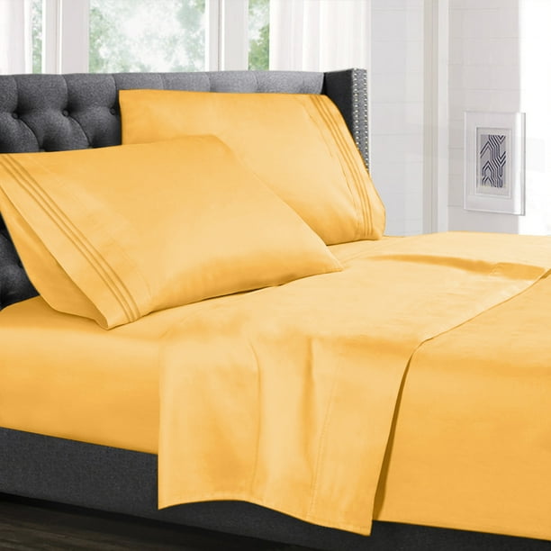 Full XL Size Bed Sheets Set Yellow, Luxury Bedding Sheets Set, 4-Piece