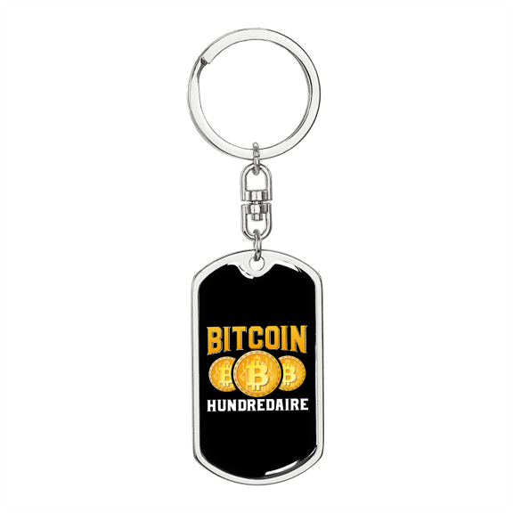 Bitcoin Hundredaire Crypto Stainless Steel or 18k Gold Premium Swivel Dog Tag Keychain