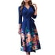thumbnail image 1 of Vestido de mujer con estampado de solapa, manga tres cuartos, cintura alta, lazo, cinturón, vestido Pompotops  hdfakjf9413, 1 of 8