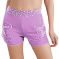 thumbnail image 3 of YiZYiF Kids Girls Glittery Shorts Elastic Sparkly Party High Waist Dance Shorts Athletic Gymnastics Light Purple 12, 3 of 5