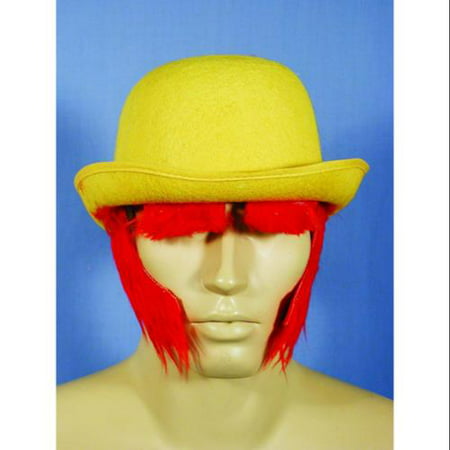 Yellow Clown Costume Derby Hat With Red Sideburns One Size