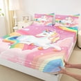thumbnail image 3 of Castle Fairy Kawaii Magical Horse Twin Sheet Sets 3pcs for Kids Teens Girls,Cartoon Rainbow Unicorn Twin Fitted Sheet Microfiber,Dreamy Princess Breathable Flat Sheet,Breathable Home Decor, 3 of 7