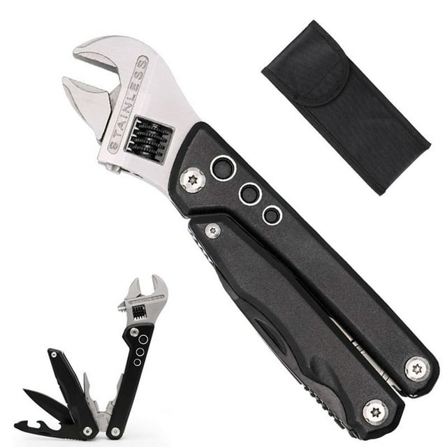 Llave inglesa multifuncional para exteriores | Llave ajustable 15 en 1 con abrebotellas y llaves hexagonales | Diseño compacto y plegable para ciclismo, camping y senderismo | Construcción de acero