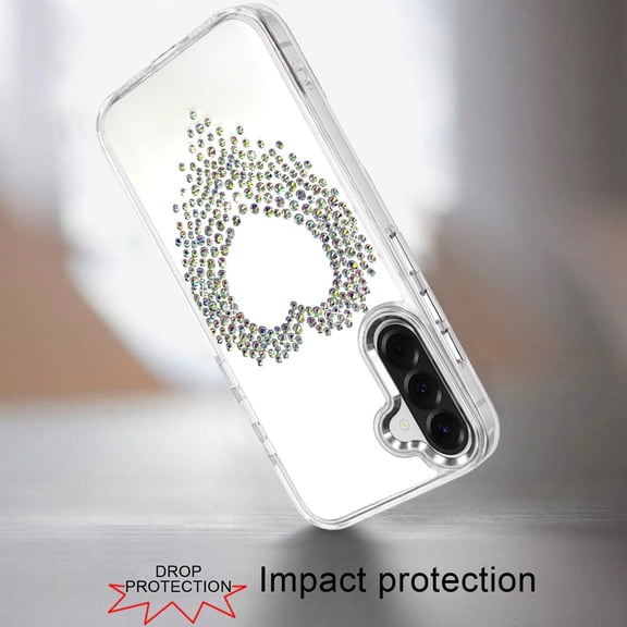 For Samsung Galaxy A37 Phone Case, Angel Hearts Bling Glitter Diamond Hybrid TPU Cover, Colorful Frame Shockproof Protective Back Cover for Samsung A37 - Silver