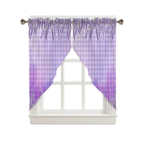 Swag Curtains, Spring Hand Drawn Purple Lavender Plaid Grain Rod Pocket Kitchen Curtains Valances Tier Curtains Swag Valance Curtains for Bedroom Living Room 28" x 36", 2 Panels