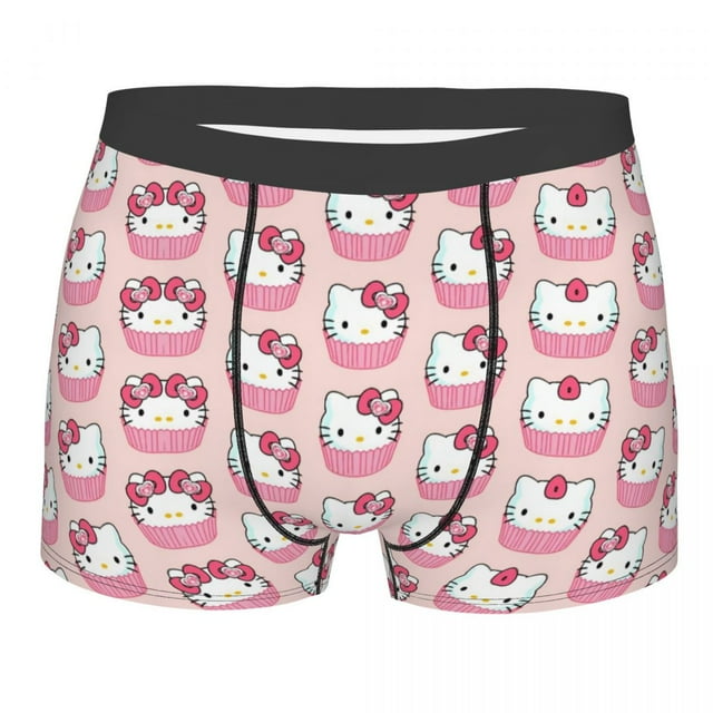 RWJDXD Custom Hello Kitty Anime Cat Pattern Underwear Men Stretch Boxer Briefs Shorts Panties Soft Underpants For Male o