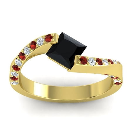 Diamond-Capitals 1.20 Carat Latest Design Natural Diamond Black Onyx & Garnet Gemstone Engagement Ring for her Solid 14K Yellow Gold Size 7