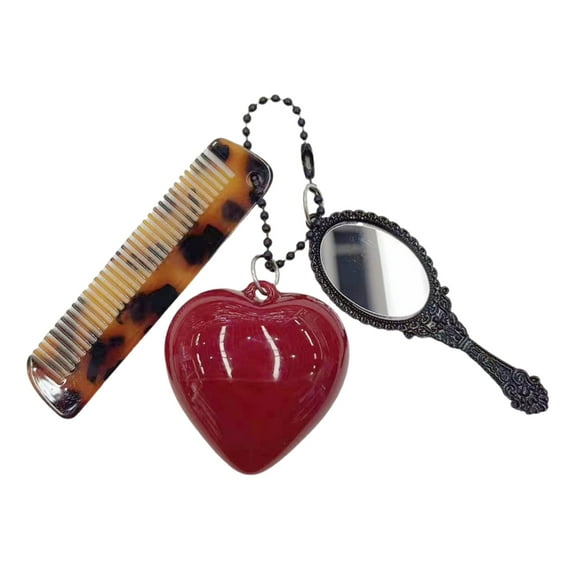 SIEYIO Acetate Comb Keychain with Makeup Mirror and Heart Pendant Fashionable Key Ring