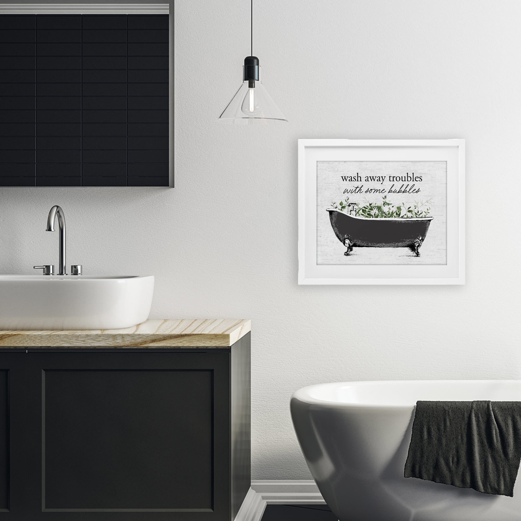 Comforting Bubble Bath Quote White Framed Print Under Glass, design by Lettered and Lined