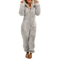 thumbnail image 1 of Sedceaty Women Thick Plush Sleeping Romper with Bear Ear Hat, Long Sleeve Zipper Hooded Jumpsuit for Autumn, Winter, 1 of 2