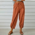 thumbnail image 2 of Summer Pants for Women Summer High Waisted Linen Pants Wide Leg Long Pant Trousers With Pocket Comfy Fashion Loose Casual Women Teal Tracksuit Stripe Womens Beach Sweatpants Casual plus Size Coffee L, 2 of 9