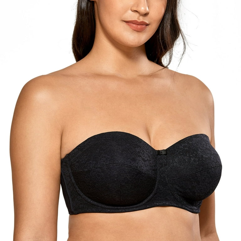 DELIMIRA Women's Strapless Bra Lace Underwire Unlined Large Bust