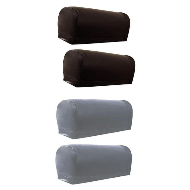 2 pares antideslizante pu cuero sofá muebles sofá reposabrazos cubre gris / café