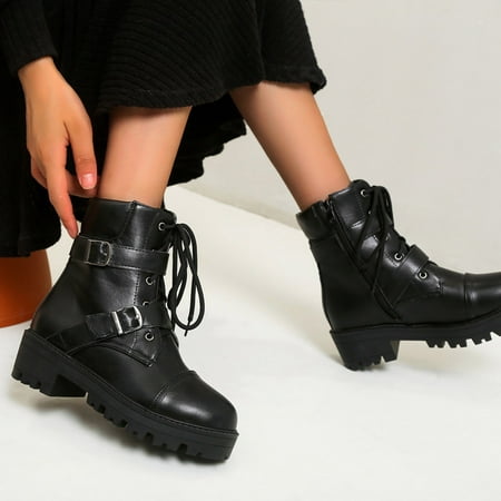 

Autumn And Winter Women s Boots Side Zipper Lace Up British Style Heightened Thick Soled Short Boots