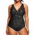 thumbnail image 1 of GHSDFBB Women Plus Size One Piece Swimsuits V Neck Tummy Control Bathing Suits Retro Ruched Swimwear, 1 of 6