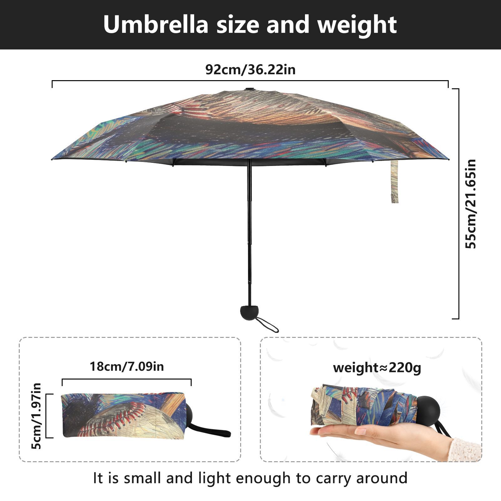 JSTEL Baseball Bat Folding Umbrella for Rain Sun Travel Mini Lightweight Compact Umbrellas